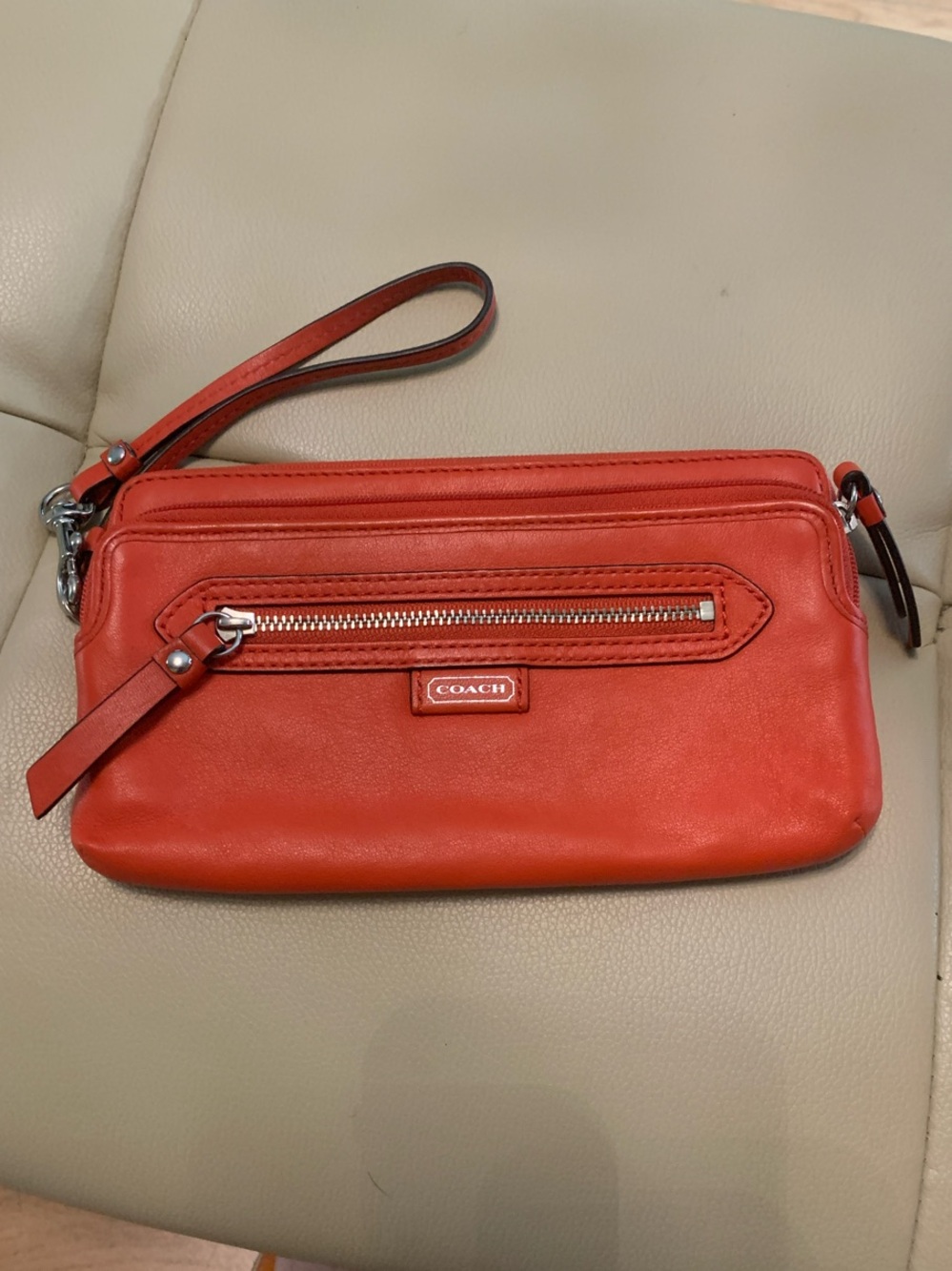 Coach Leather Wristlet with Front Zip Pocket